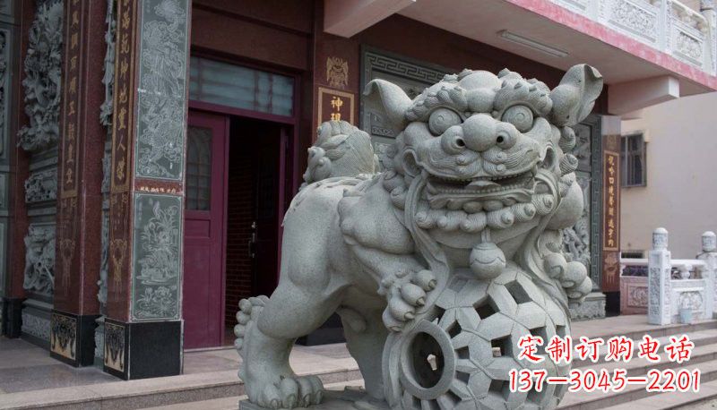 烟台网球狮石雕南方狮子雕塑