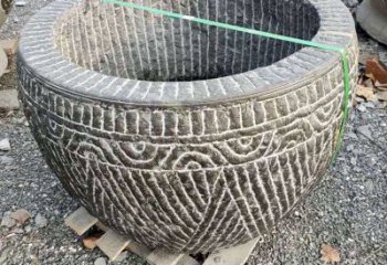 烟台精美青石莲花水缸雕塑