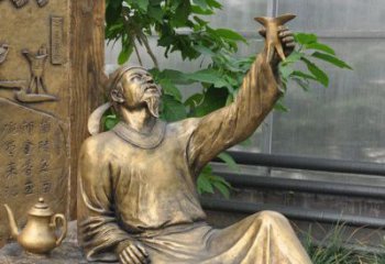 烟台象征文学大师李白的铜雕像