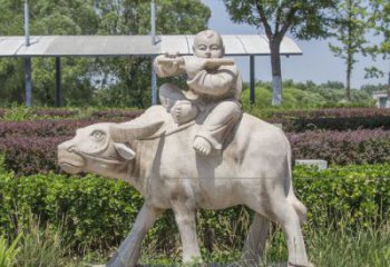烟台石雕牧童牛雕塑，让传统气息永存