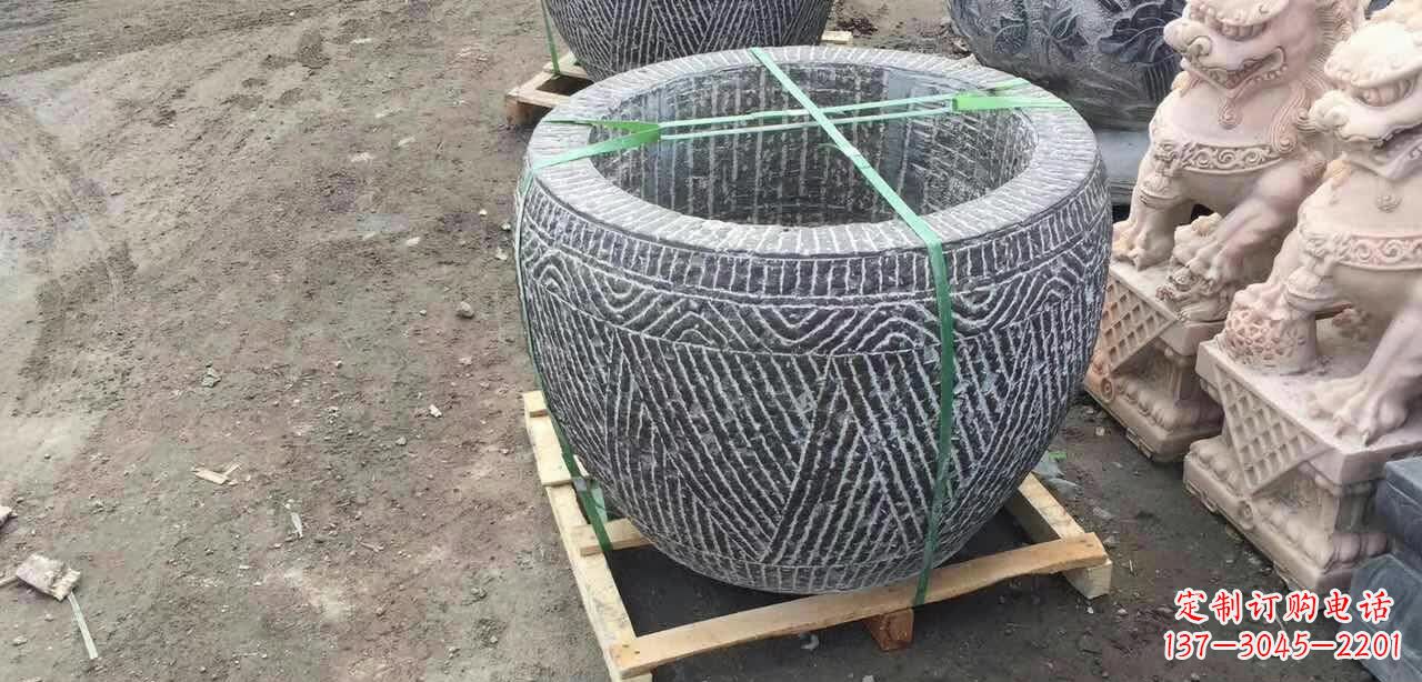 烟台纹理石浮雕水缸