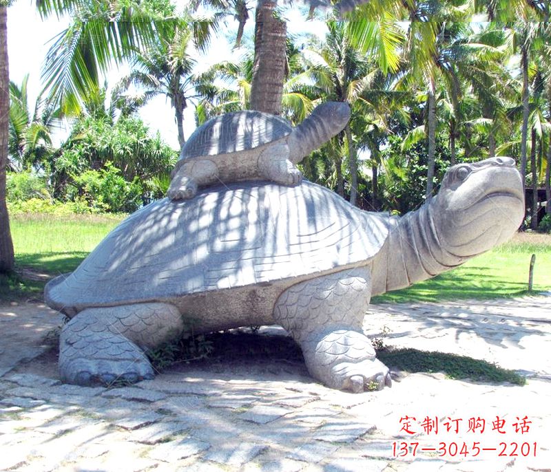 烟台乌龟母子石雕