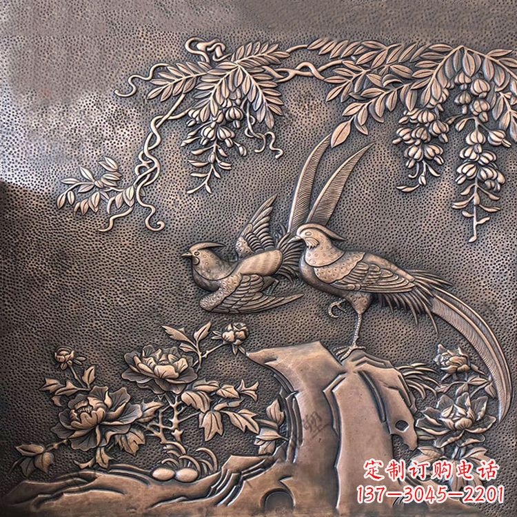 烟台喜鹊紫铜浮雕装饰画