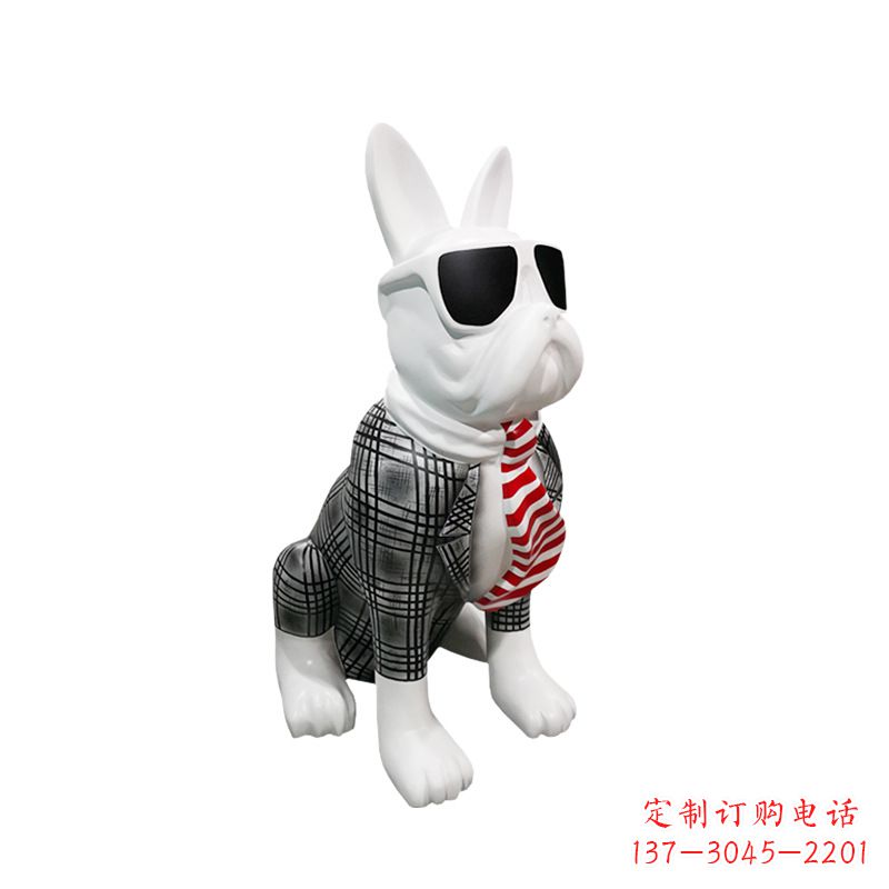 烟台系领带戴墨镜的狗雕塑,商场超市美陈斗牛犬摆件