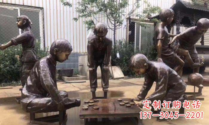 烟台下象棋儿童铜雕 (2)