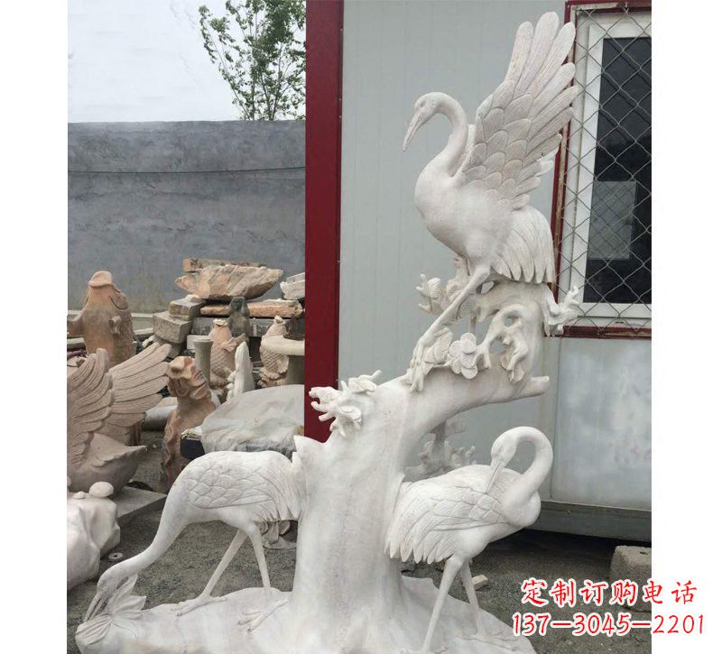 烟台仙鹤松树石雕
