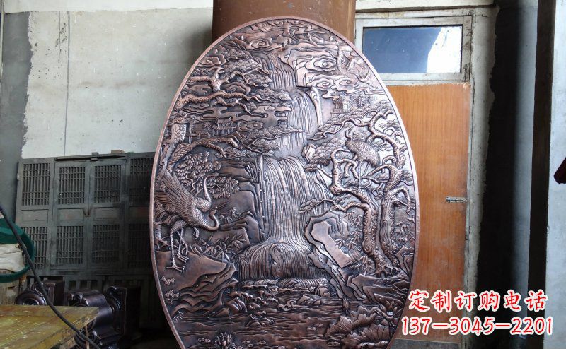 烟台仙鹤松林瀑布古代园林景观铜浮雕