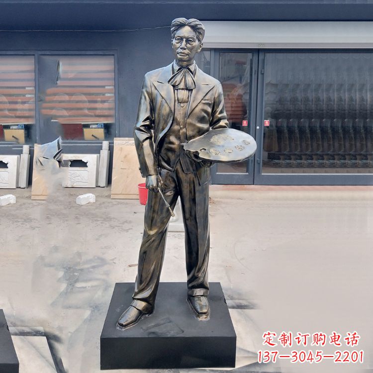 烟台现代画家徐悲鸿雕塑-玻璃钢仿铜名人雕像