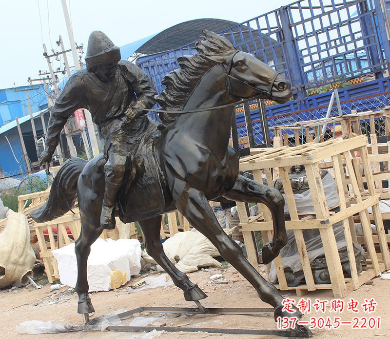 烟台现代骑马人物公园景观铜雕