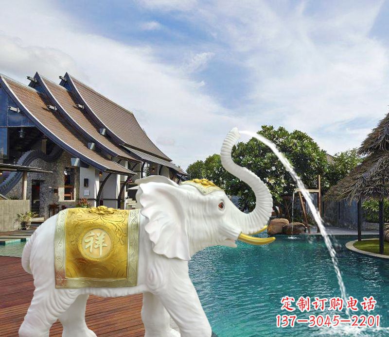 烟台祥瑞汉白玉喷泉喷水大象