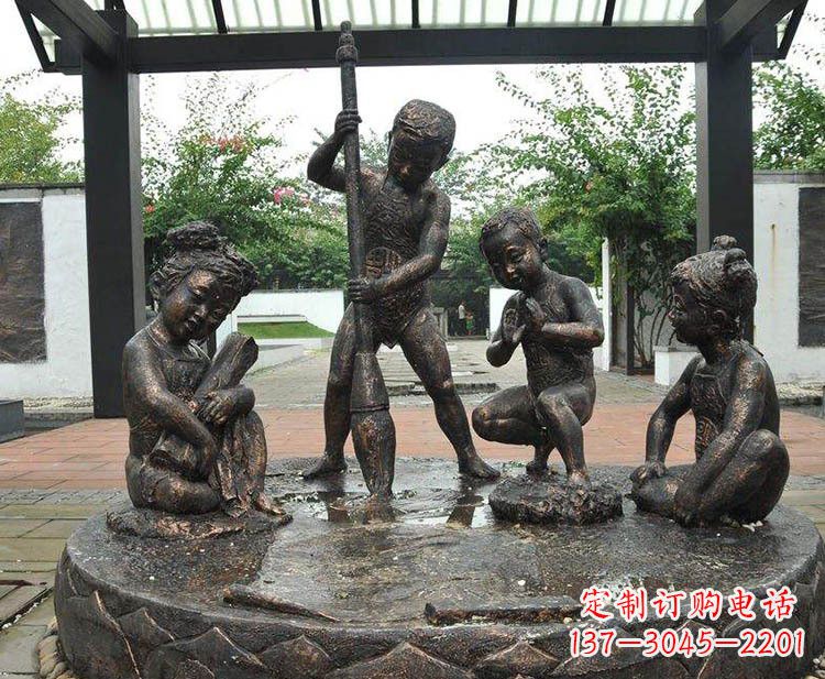 烟台小孩写大字铜雕小品