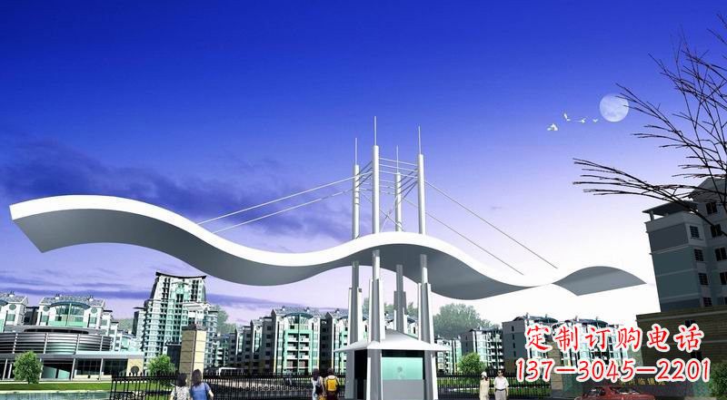 烟台小区不锈钢门牌坊景观雕塑