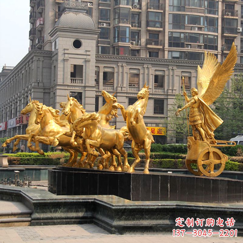 烟台小区大门阿波罗战车鎏金景观铜雕