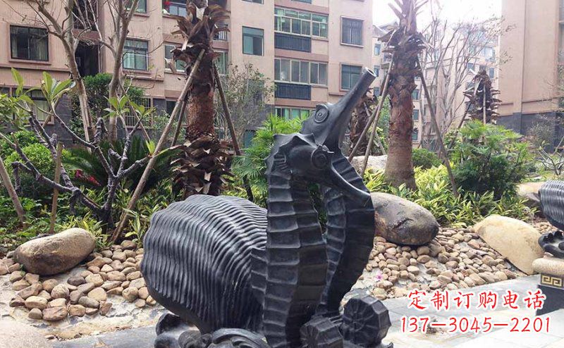 烟台小区海马动物玻璃钢仿铜雕塑