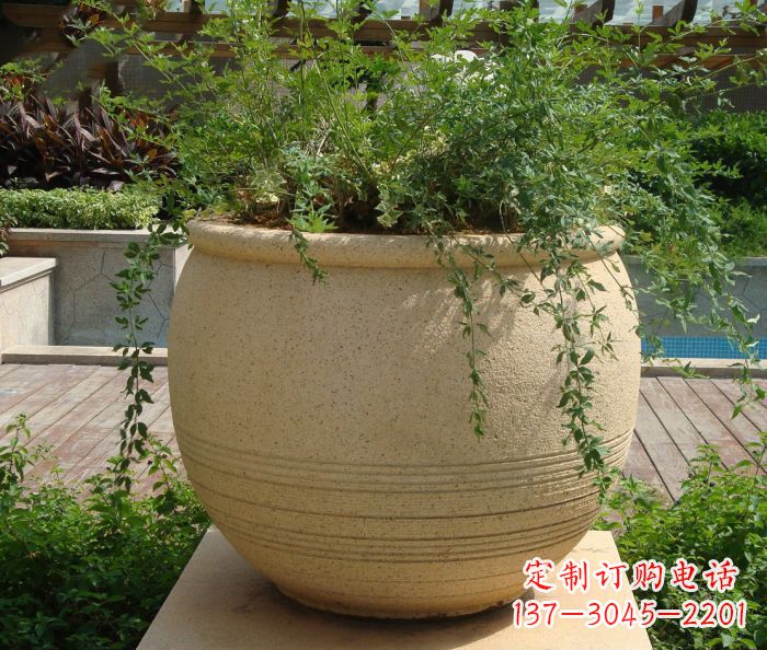 烟台小区景观大理石花盆石雕 (2)