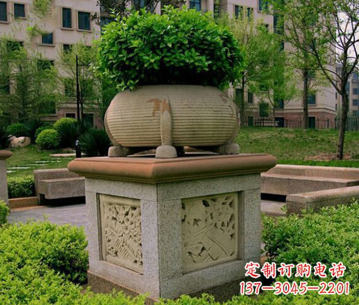 烟台小区景观大理石花盆石雕 (3)