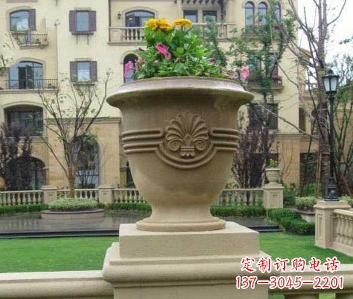烟台小区景观大理石花盆石雕 (5)