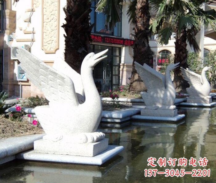 烟台小区景观大理石天鹅喷泉石雕