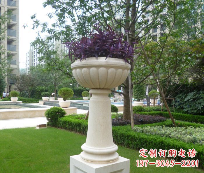 烟台小区景观汉白玉花盆石雕 (2)