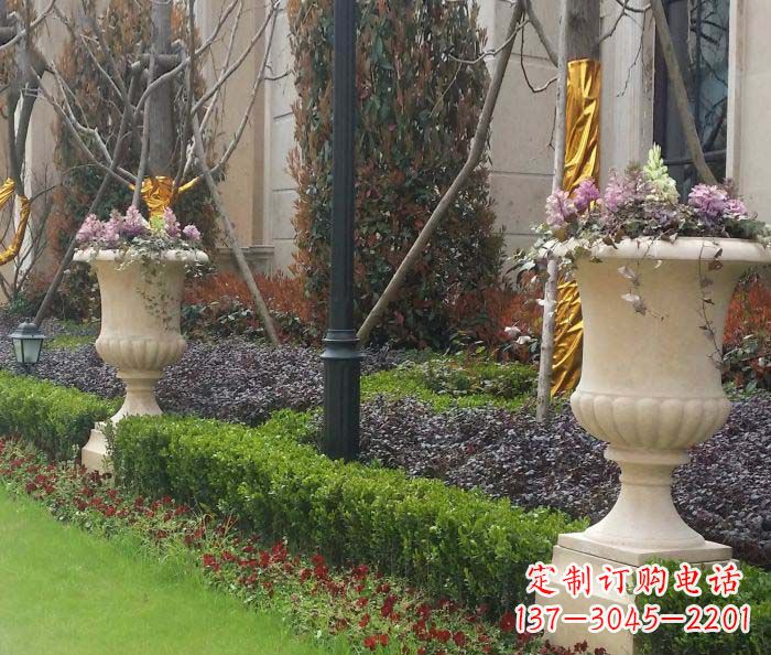 烟台小区景观汉白玉花盆石雕