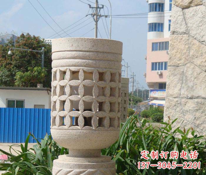 烟台小区景观镂空石灯石雕