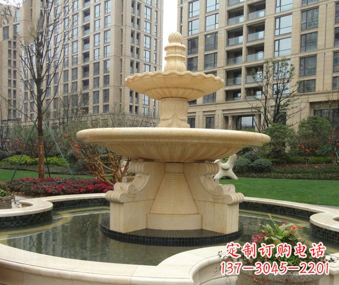 烟台小区景观晚霞红多层喷泉石雕 (3)