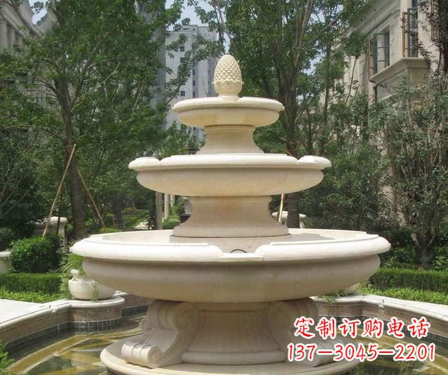 烟台小区景观晚霞红多层喷泉石雕