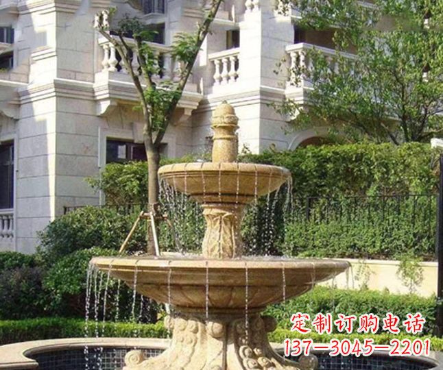 烟台小区景观晚霞红多层喷泉石雕 (4)