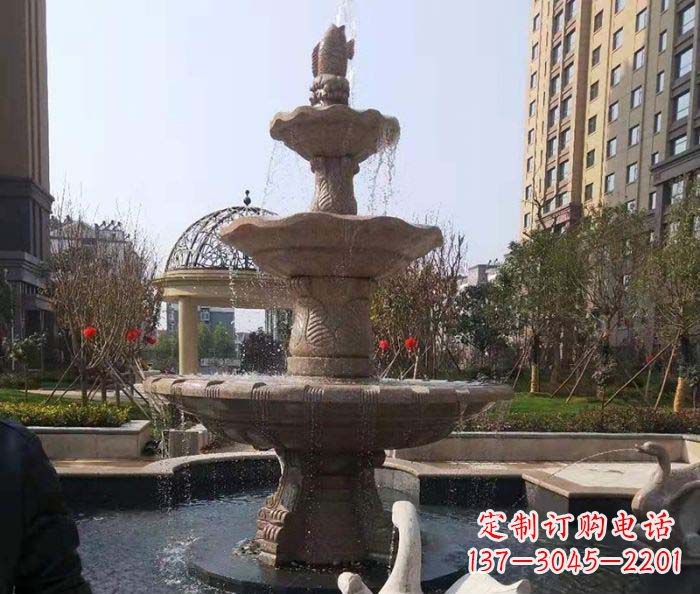 烟台小区景观晚霞红鲤鱼石雕喷泉