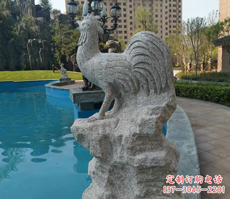 烟台小区十二生肖鸡动物石雕
