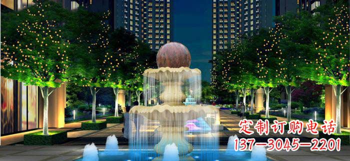 烟台小区石来运转风水球石雕喷泉
