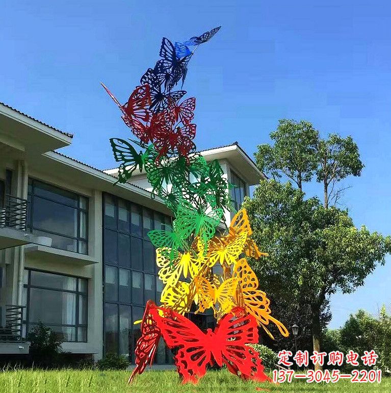 烟台小区园林不锈钢彩色蝴蝶景观雕塑