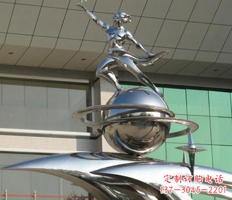 烟台校园不锈钢地球和学生景观雕塑