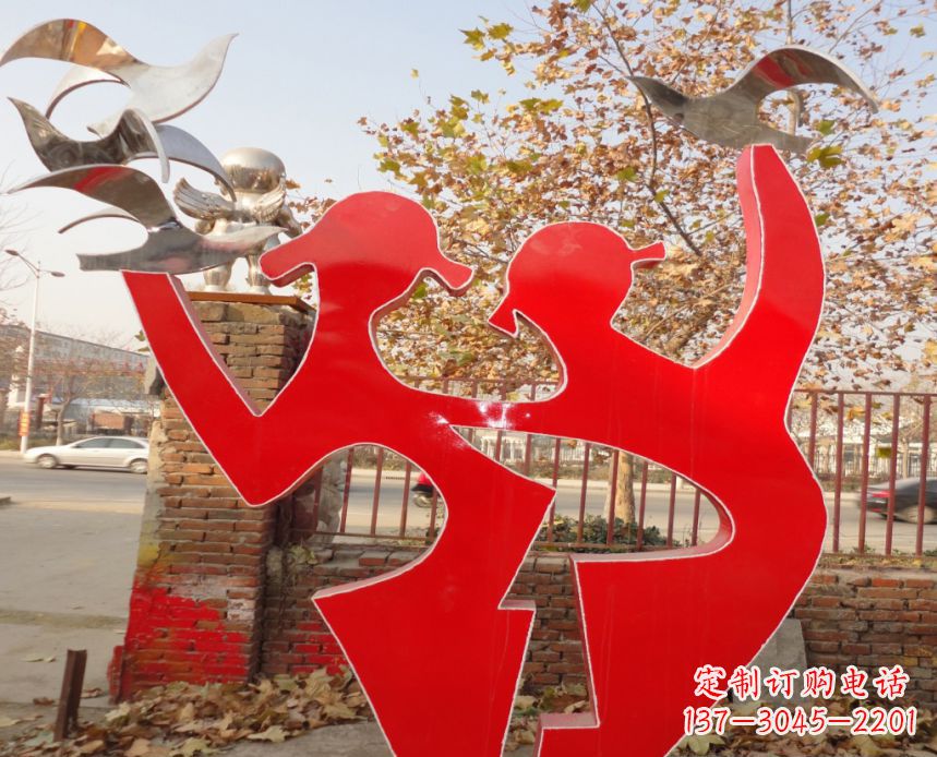 烟台校园不锈钢剪影人物和和平鸽雕塑