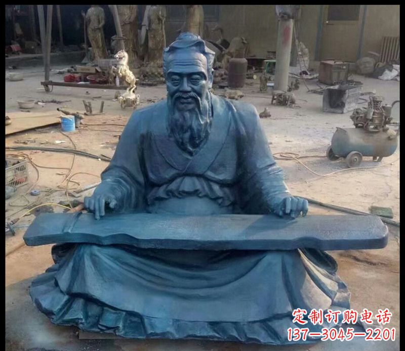 烟台校园孔子弹琴铜雕