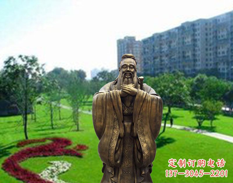 烟台学校孔子行教像铜雕
