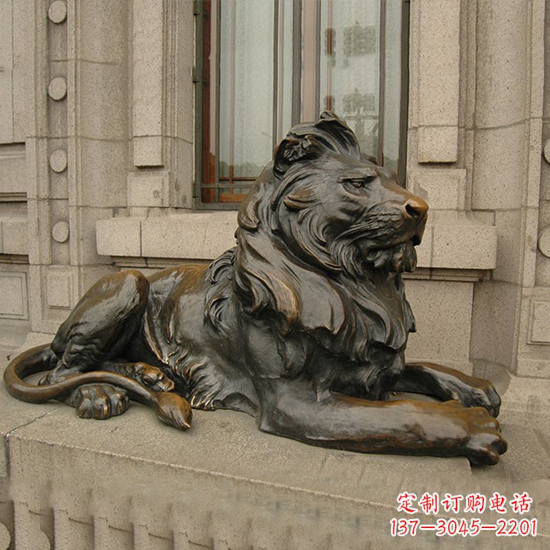 烟台银行大门铜雕港币狮子看门动物雕塑