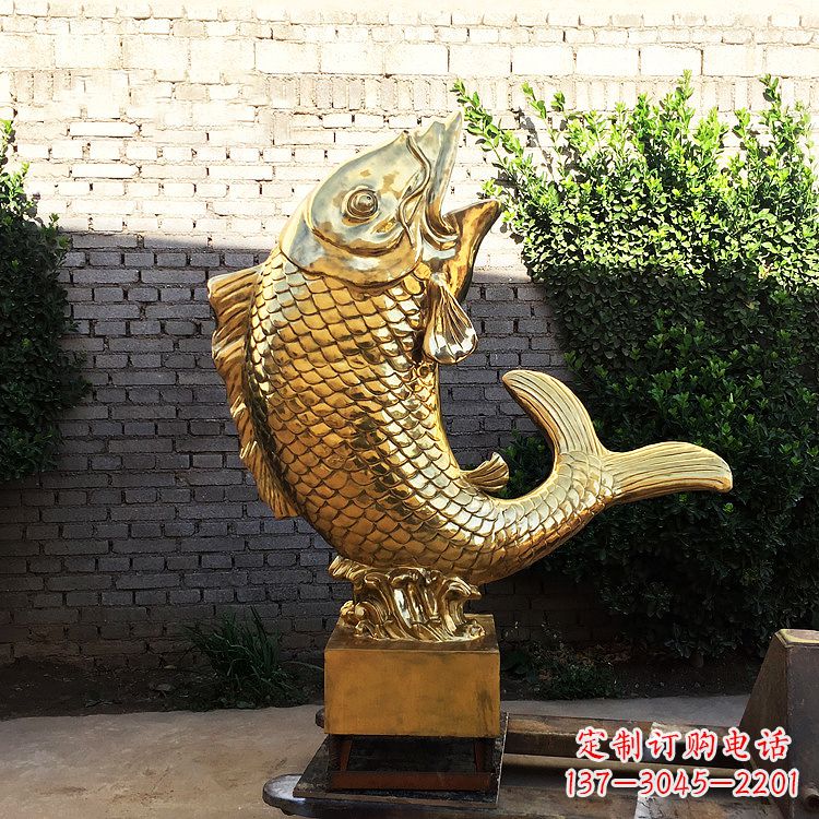 烟台鱼跃景观铜雕-纯铜铸造企业商场动物雕塑摆件