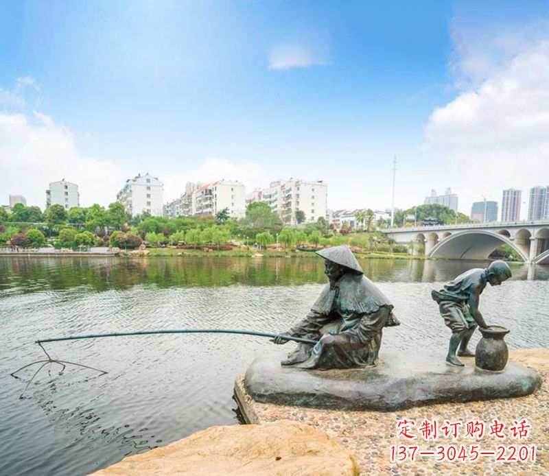 烟台渔翁钓鱼公园景观铜雕