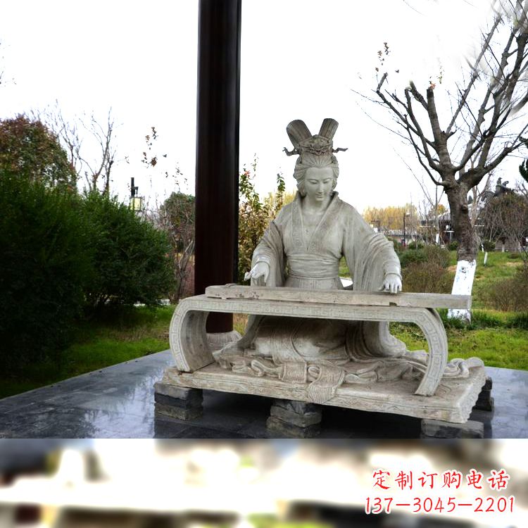 烟台虞姬弹琴雕塑-公园古代人物著名美女情景雕塑