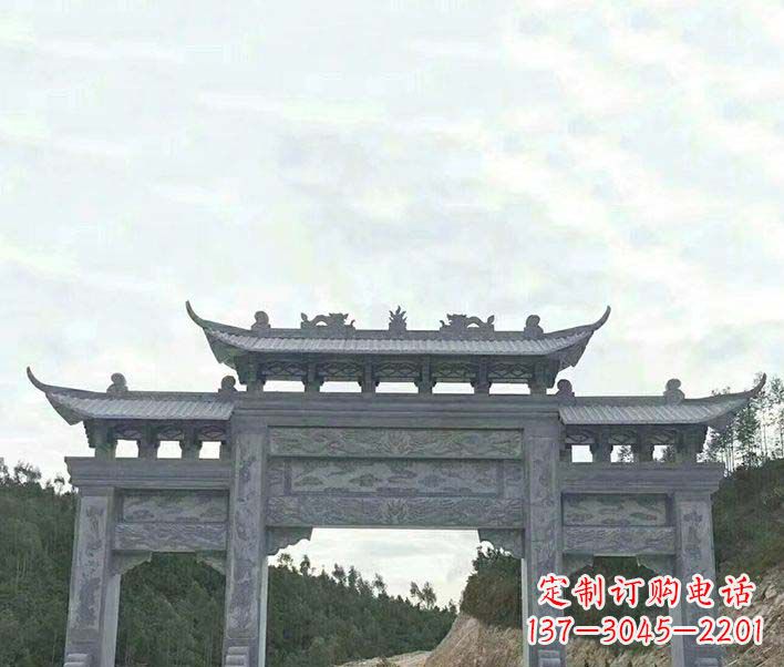 烟台园林仿古三门石牌坊景观石雕