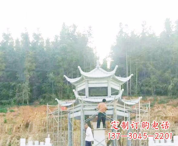 烟台园林仿古双层石凉亭景观石雕 (2)