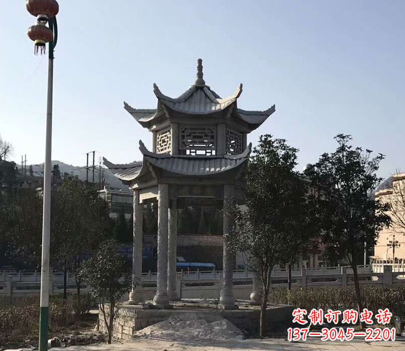 烟台园林仿古双层石凉亭景观石雕 (4)