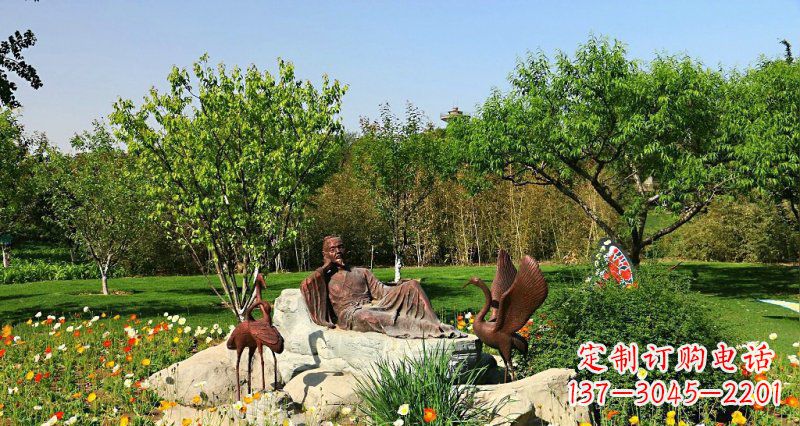 烟台园林古代人物仙鹤景观铜雕