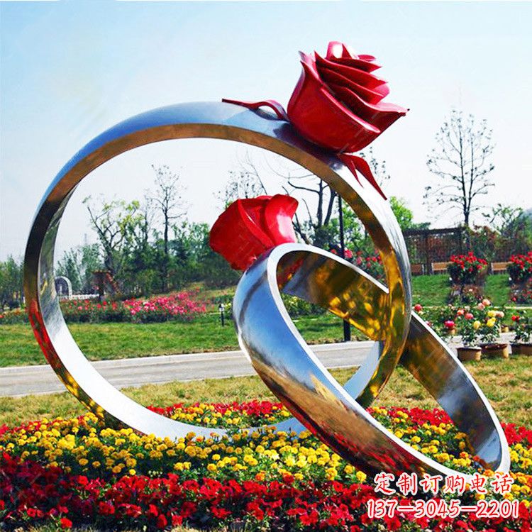 烟台园林花丛不锈钢玫瑰花戒指雕塑