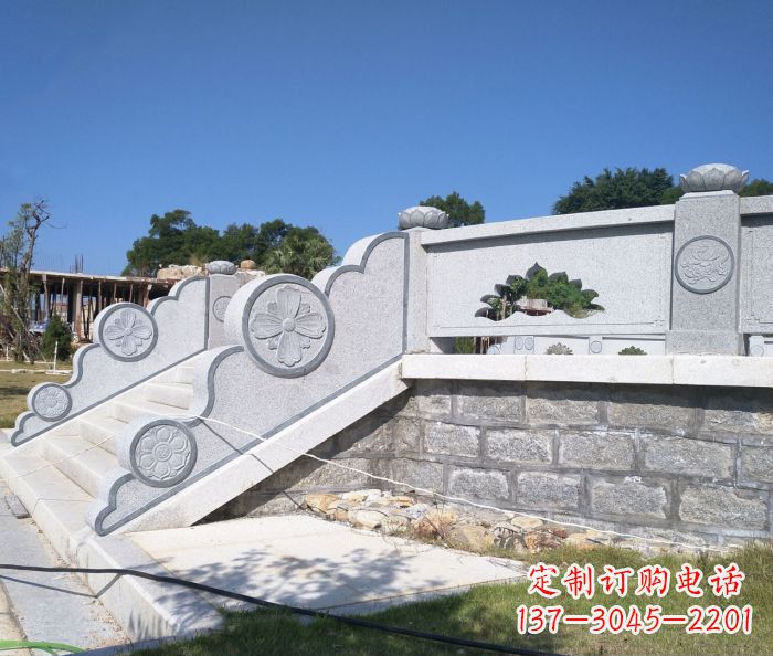 烟台园林景观大理石镂空莲花石栏板 (2)