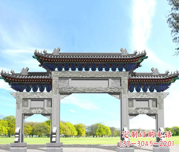 烟台园林景观仿古三门石牌坊