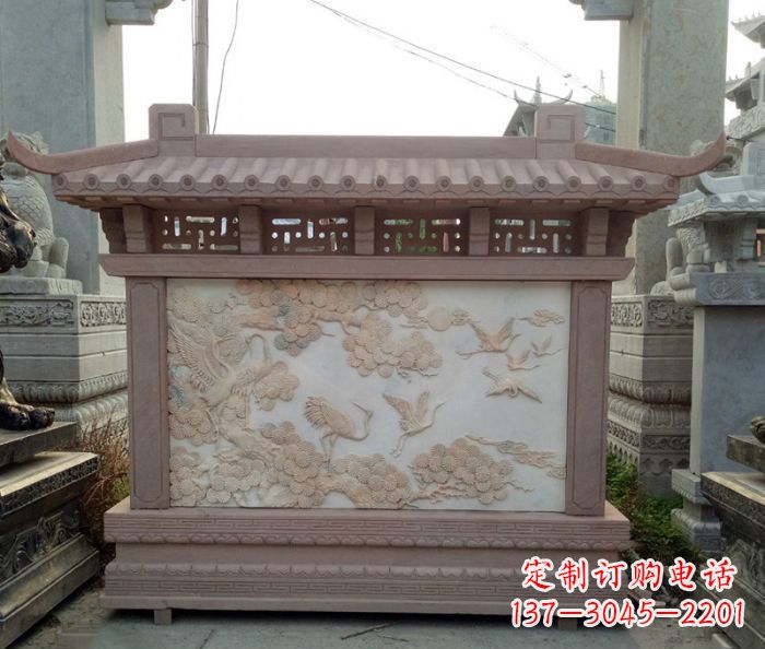 烟台园林景观松鹤石浮雕影壁