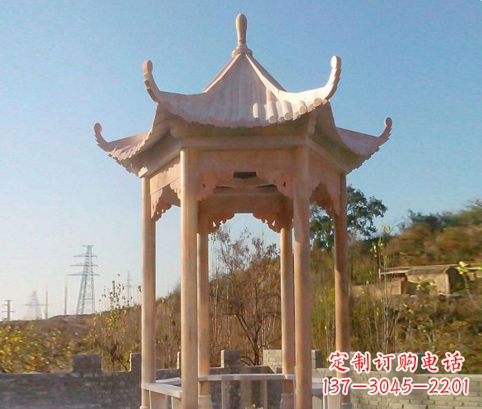 烟台园林景观晚霞红单层石雕凉亭
