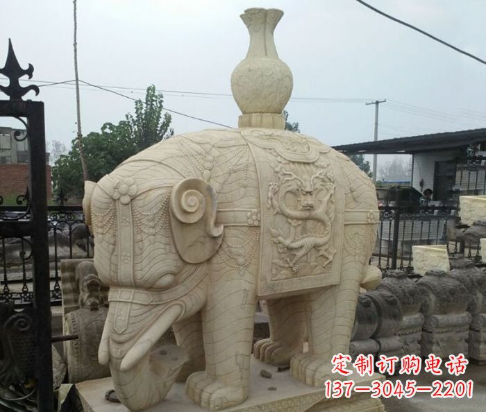 烟台园林景观驮瓶大象石雕